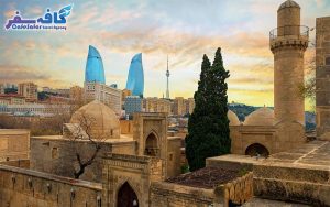 تصویری از دیوارهای قلعه و کوچه‌های سنگفرش شهر قدیمی باکو، مناسب برای پکیج‌های تور باکو