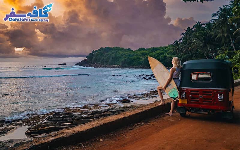 تصویری از سواحل گرمسیری و درختان نخل در سریلانکا، مناسب برای پکیج‌های تور لحظه آخری سریلانکا