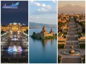 تصویری از نمای شهری ایروان با ساختمان‌های صورتی رنگ و معماری منحصر به فرد، مناسب برای پکیج‌های تور ارمنستان