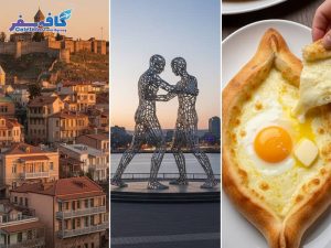 تصویری از نمای شهر تفلیس با رودخانه کورا و خانه‌های رنگی، مناسب برای راهنمای سفر به گرجستان