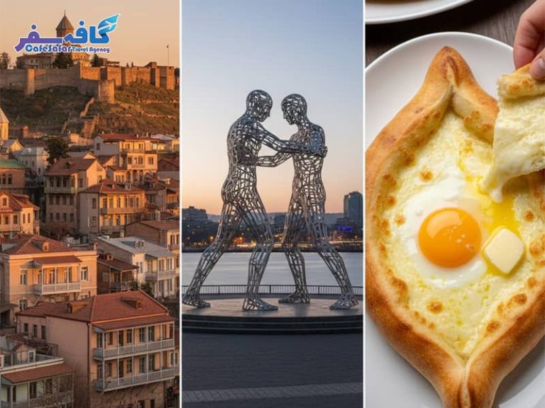 تصویری از نمای شهر تفلیس با رودخانه کورا و خانه‌های رنگی، مناسب برای راهنمای سفر به گرجستان