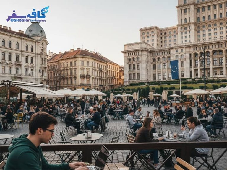 تصویری از نمای شهری بخارست یا مناظر تاریخی رومانی، مناسب برای مقاله ویزای دیجیتال نومد