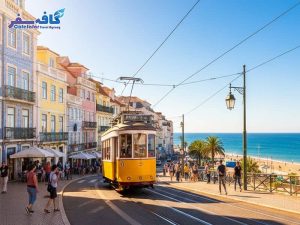 تصویری از نمای شهر ساحلی و ساختمان‌های تاریخی در پرتغال، مناسب برای مقاله ویزای فریلنسری و کارآفرینی