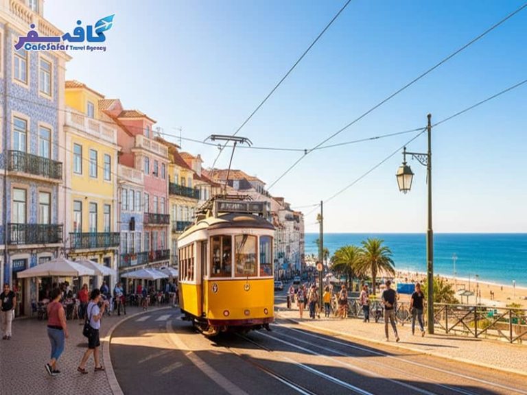 تصویری از نمای شهر ساحلی و ساختمان‌های تاریخی در پرتغال، مناسب برای مقاله ویزای فریلنسری و کارآفرینی