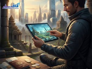 اینفوگرافیک عمودی از استراتژی‌های سفر اقتصادی ۲۰۲۶ شامل ابزارهای دیجیتال و لوازم ضروری سفر